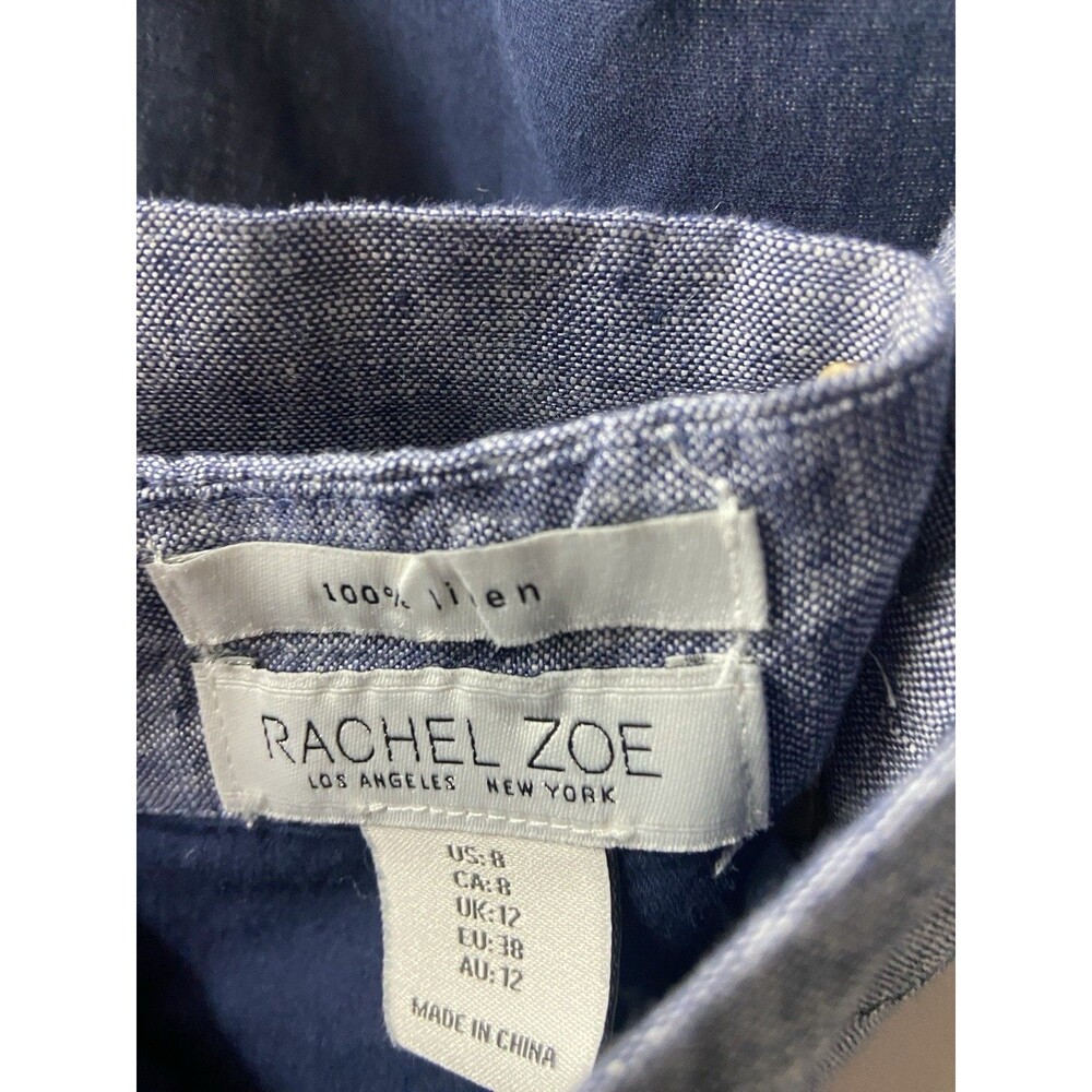 Rachel Zoe Linen Jumper Womens 8 blue Scoop Neck Baggy Leg Cropped Lagenlook - Picture 3 of 14